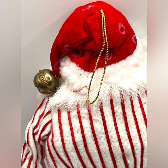 Santa Claus Soft Fabric Christmas Ornament Red White Stripes Jacket 8.5 in - Picture 5 of 7